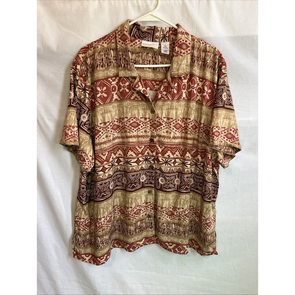 ALFRED DUNNER Women’s Vintage Short Sleeve Blouse Abstract Multicolor Size 22W